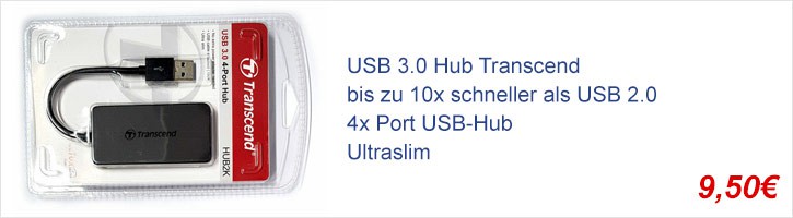 USB 3.0 Hub Transcend 4x Port USB-Hub Ultraslim schwarz HUB2K