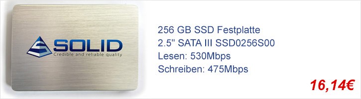 256 GB SSD Festplatte SOLID 2.5" SATA III SSD0256S00 Hard Disk HDD