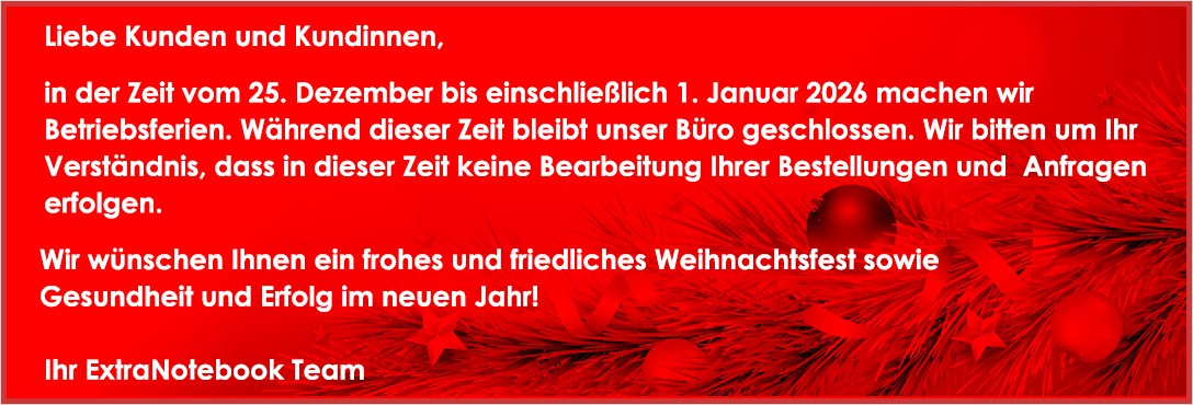 in der Zeit vom 24. Dezember 17.00 bis einschließlich 01. Januar 2026 machen wir Betriebsferien.