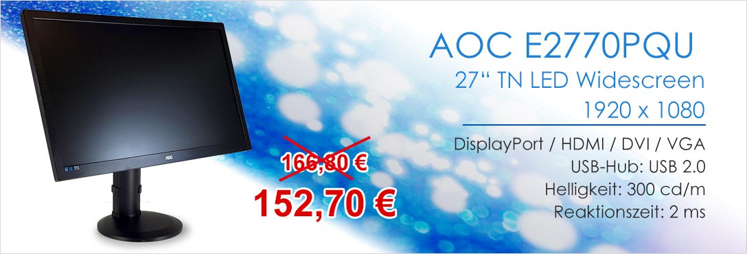 AOC E2770PQU 27 Zoll TN TFT Monitor DisplayPort HDMI DVI VGA 1920 x 1080 2 ms
