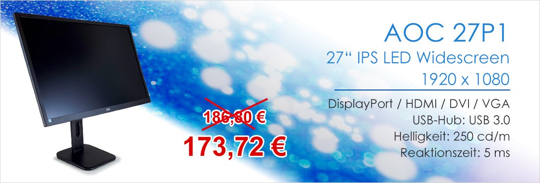 AOC 27P1 27 Zoll IPS TFT Monitor DisplayPort HDMI DVI VGA 1920 x 1080 5 ms